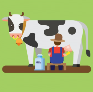 farmer-milking-cow-fresh-milk-can-flat-illustration-vector
