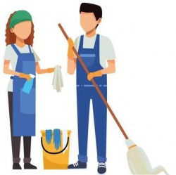 housekeeping-workers-with-mop-and-bucket-free-vector